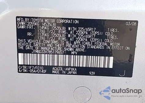 2008 Toyota Rav4 z USA, uszkodzony, nr VIN JTMBD33V785179657